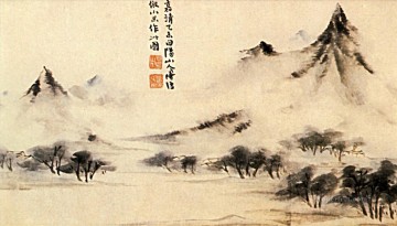 Shitao mists on the mountain 1707 old China ink Oil Paintings